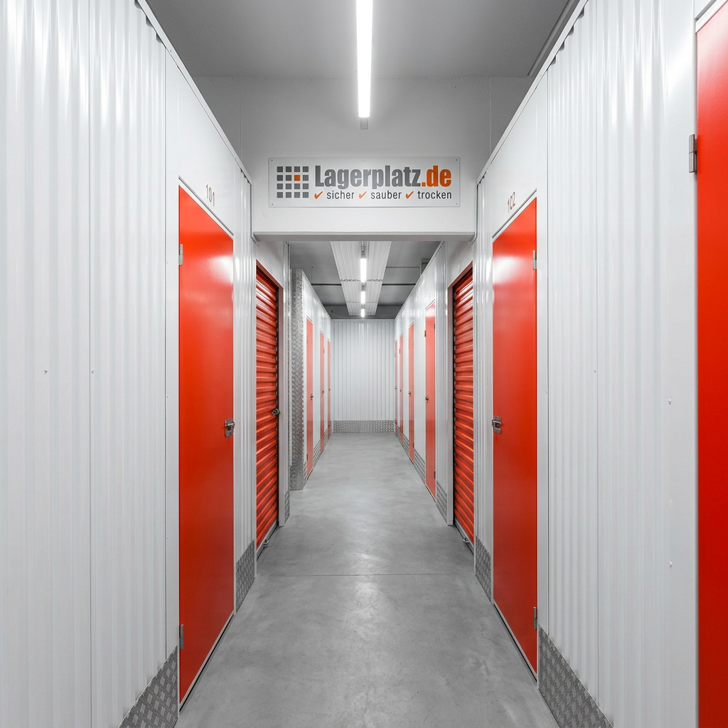 Lagerplatz.de Self-Storage Lagerboxen mit orangen Türen in Berlin